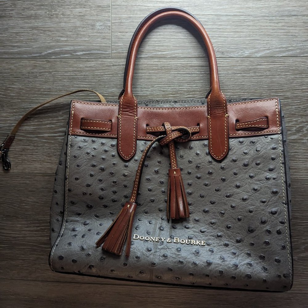 Dooney and Bourke Ostritch Ariel embossed leather Tote Bag Brown and Grey